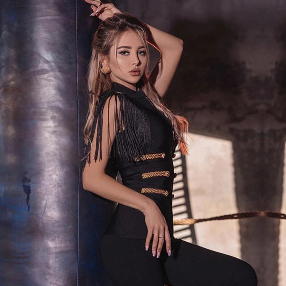 Женский облегающий Тренч Adyce черный с кисточками и для вечеринок коротким