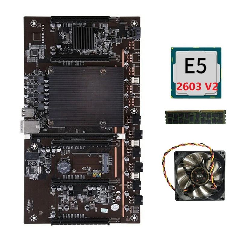 H61 X79 BTC Майнер материнская плата с ЦП E5 2603 V2 + RECC 4G DDR3 ОЗУ вентилятор LGA 2011 поддержка
