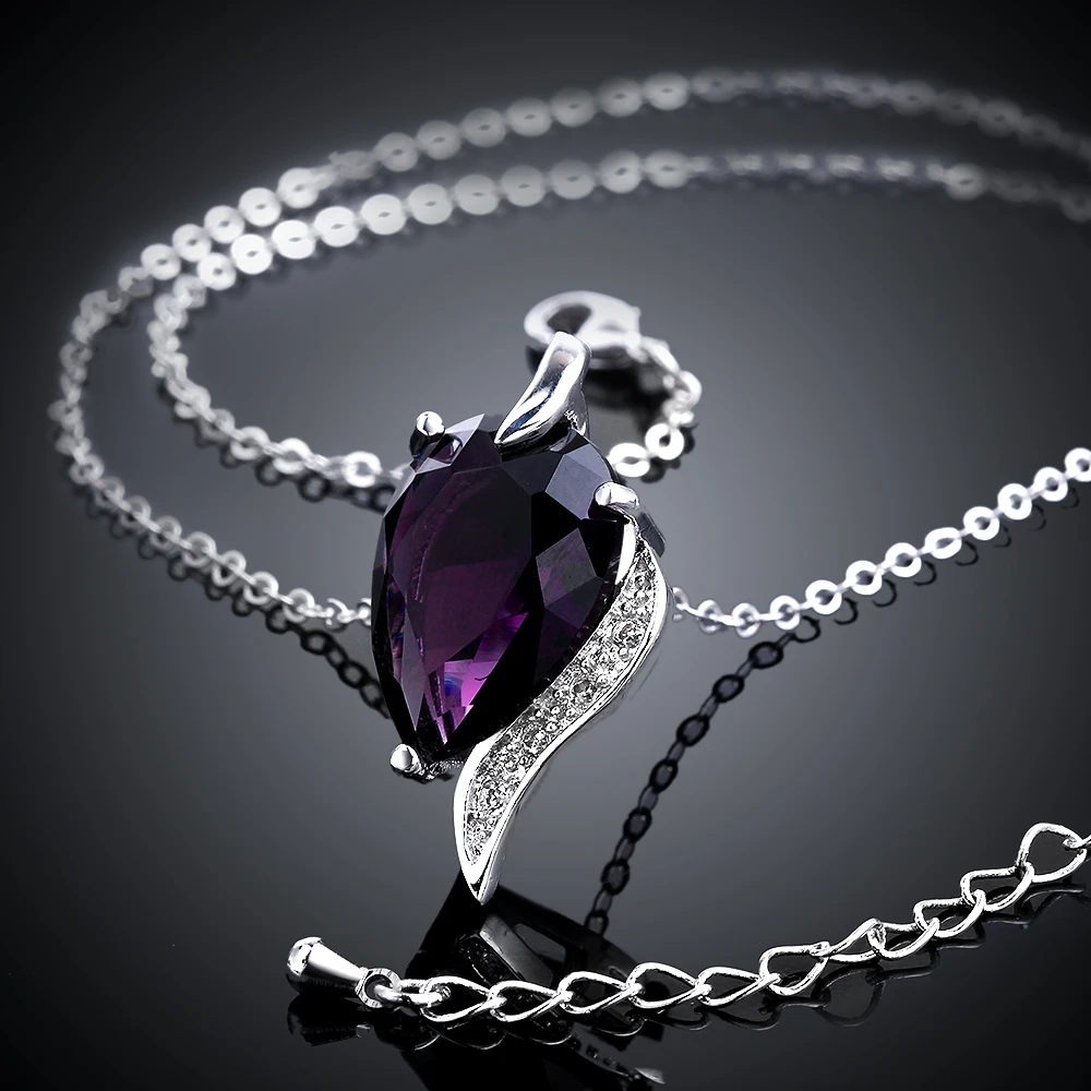 

INALIS Water Drop Pendant Necklaces For Women Purple Luxurious Big 5A Clear Cubic Zirconia Necklace Anniversary Fashion Jewelry
