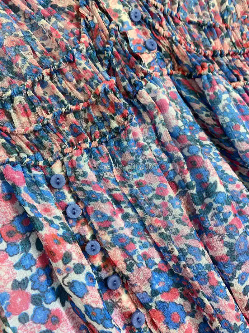 

Woman Mix Color PRINT Knee Length Dress Sleeveless V-neck Drawstring Waist with ties Front BUTTONS DETAIL Fashion dress 2021