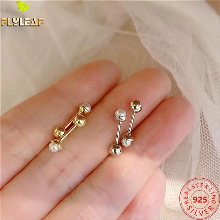 

14k Gold Freshwater Pearls Mini Stud Earrings For Women 925 Sterling Silver Double Beads Maiden Earrings Prevent Allergy Jewelry