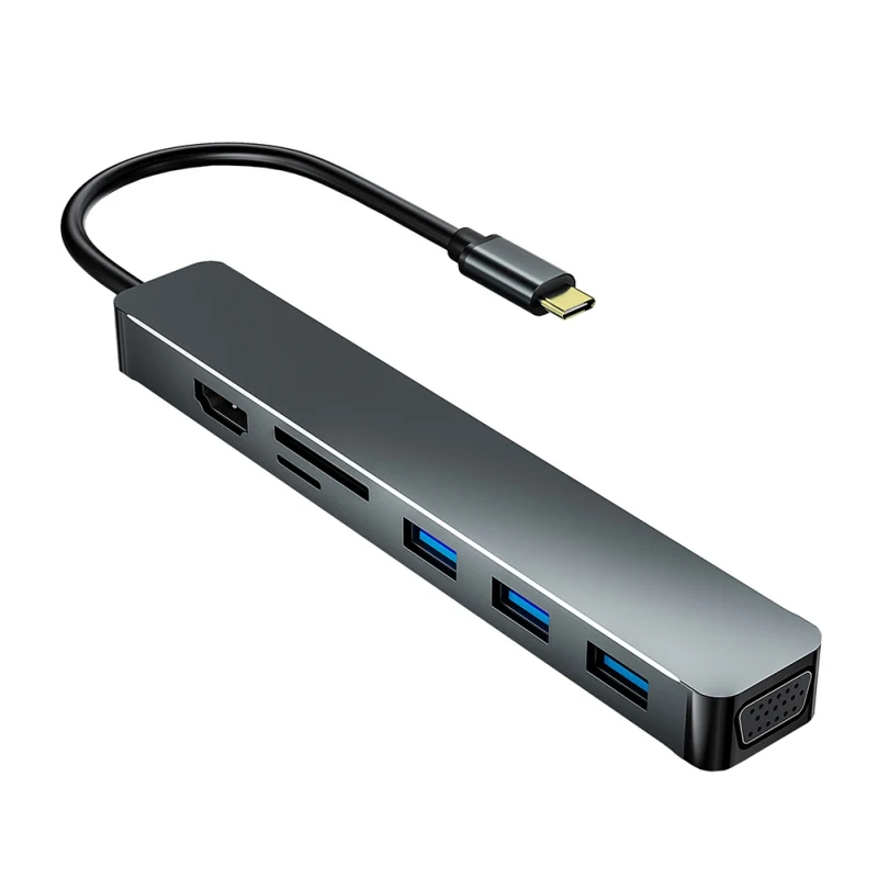 

Док-станция 7 в 1, USB Type C/VGA, HDMI, алюминиевый сплав