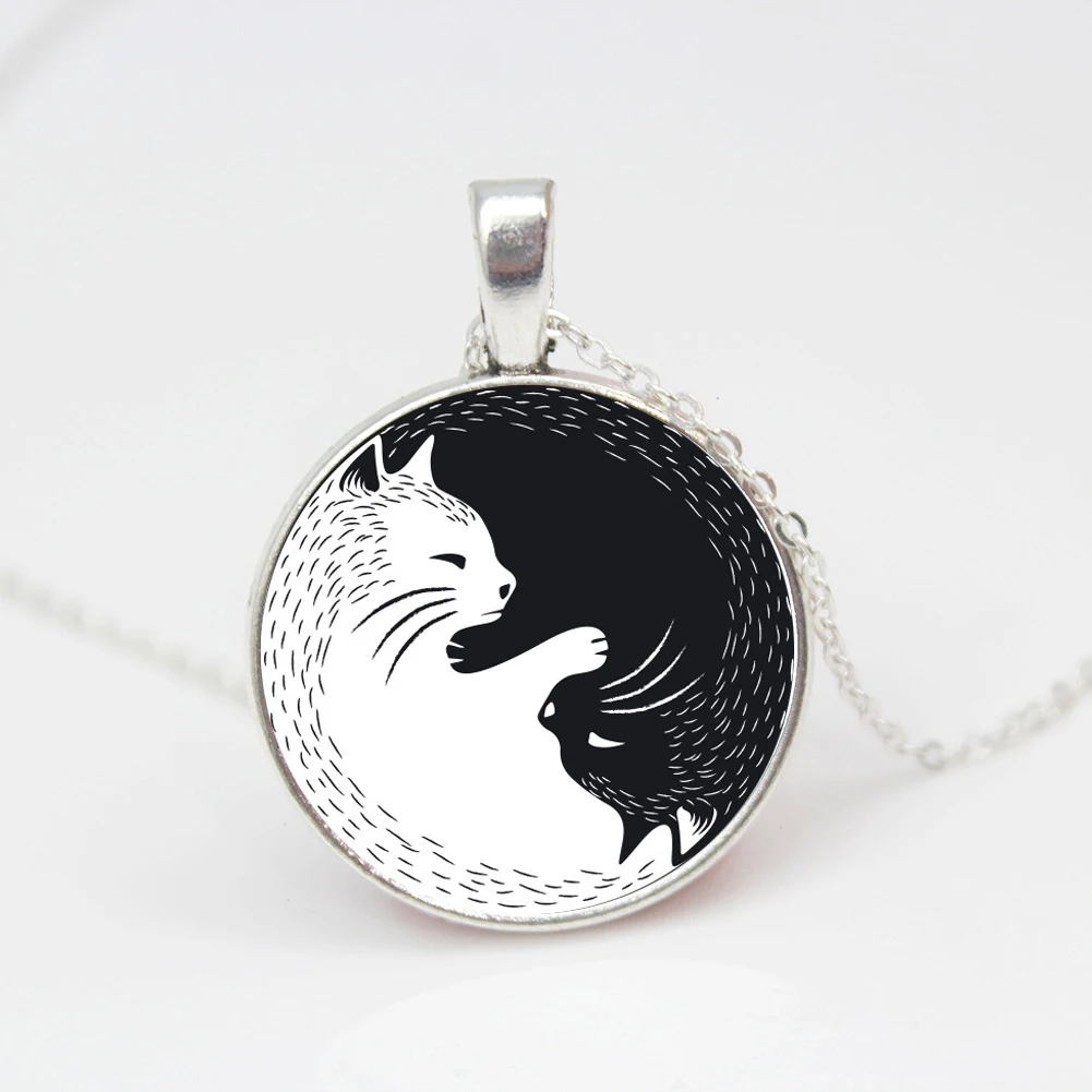 Винтажное ожерелье с двумя кошками модное ретро-ожерелье стеклянной подвеской