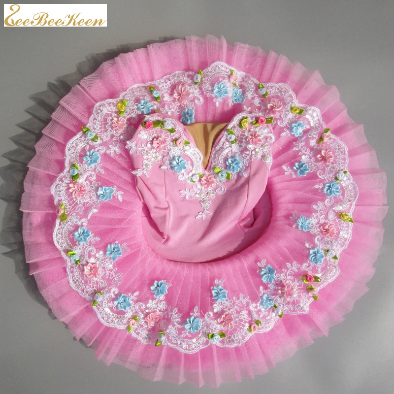 Балетное платье детское розовое платье-пачка с цветком и изображением