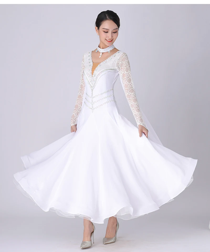 

Белое стандартное платье для бальных танцев, женский современный танцевальный костюм, высококачественное индивидуальное платье для вальс...
