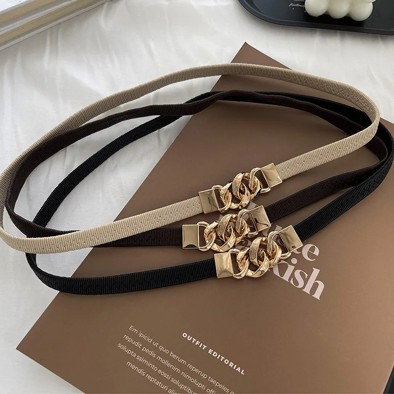 

Fashion Elastic Korean Version Wild Metal Chain Buckle Ladies Thin Belt Simple Punk Skirt Shirt Women Accessories Wastband New