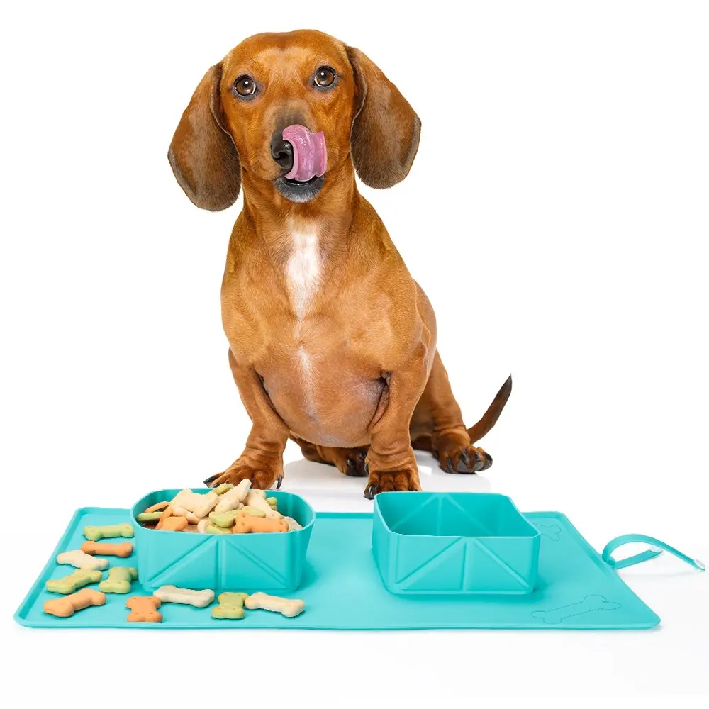 Двойная силиконовая миска для собак и кошек складная дорожная еды воды питомцев