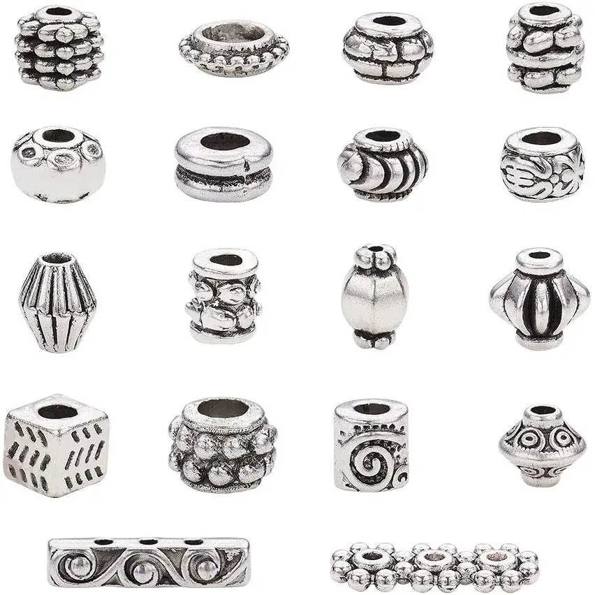 

360Pcs 18 Style Spacer Beads Jewelry Bead Charm Spacers Tibetan Alloy Metal Spacers for Jewelry Making Bracelets Necklace Craft