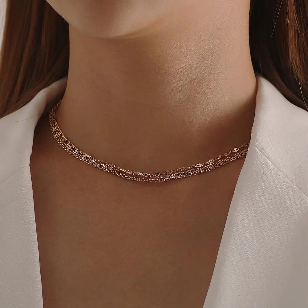 

Layered Pendant Choker Necklace Gold color Chain Choker Boho Handmade Statement Necklaces for Women Girls Elegant Jewelry