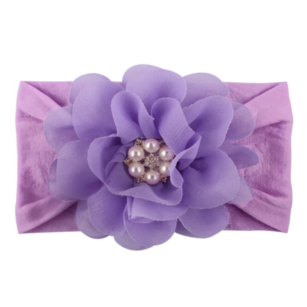 Шифоновая повязка на голову с цветами для маленьких девочек алмазным камнем