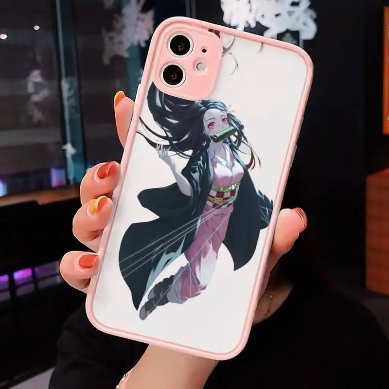 

Kimetsu No Yaiba Demon Slayer Anime Phone Case Pink matte transparent For iPhone 7 8 x xs xr 11 12 pro plus max mini Clear