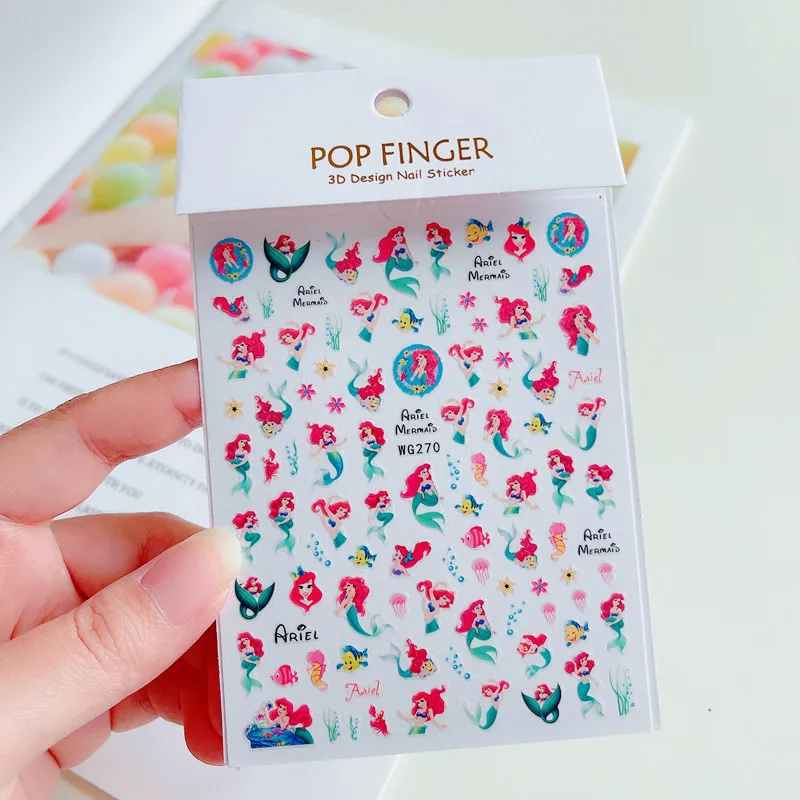 

10PCS3D Disney Handmade DIY Nail Slider Nail Decoration Mickey Stitch Disney Princess Mermaid Cartoon Nail Decal