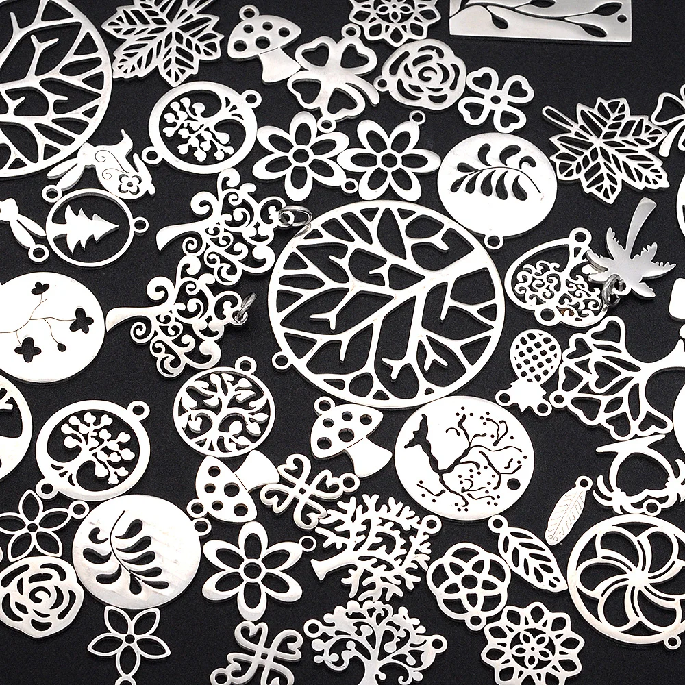 50 шт./лот смешанные дизайны из нержавеющей стали подвеска сделай сам с цветком