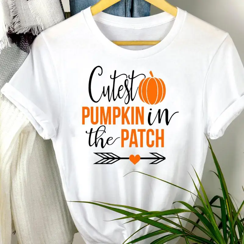 

Women 2021 New Cute Autumn Fall Thanksgiving Halloween Clothing Cartoon Print Tshirt Female Sweet Tee Top Graphic T-shirt