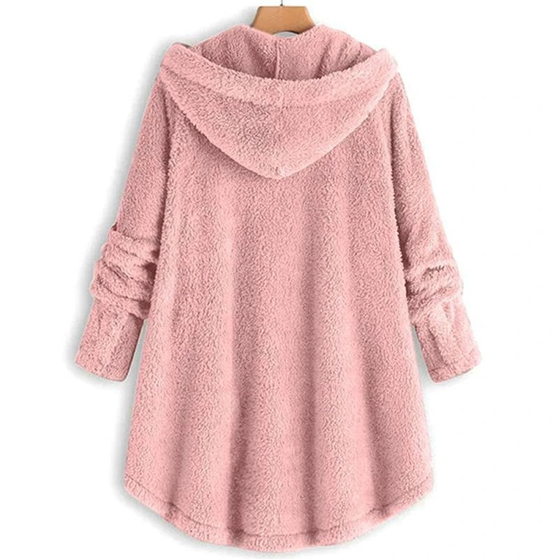 

Winter Warm Jacket Hoodies Outwear Coats for Women Fur Coat Hooded Solid Button Plush Fluffy Furry Oversized Fashion