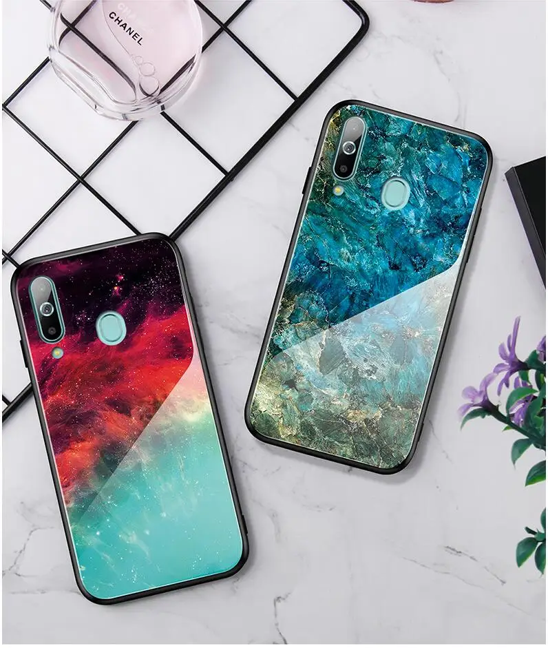 Мраморный градиентный стеклянный зеркальный чехол для samsung A40 A50 A60 A70 M40 защитное закаленное стекло+ ТПУ