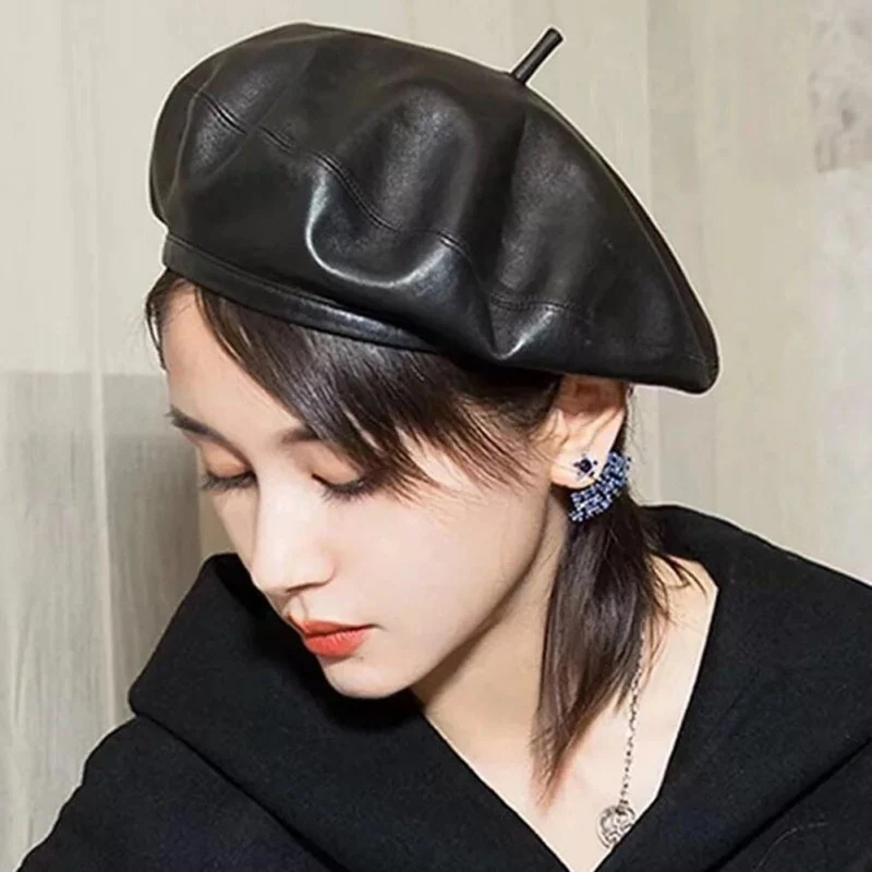 

2019 Fashion Women's Man Berets Pumpkin Beret Painter PU Hat Solid Color Outdoor Ladies Femme Hat Sombrero Mujer