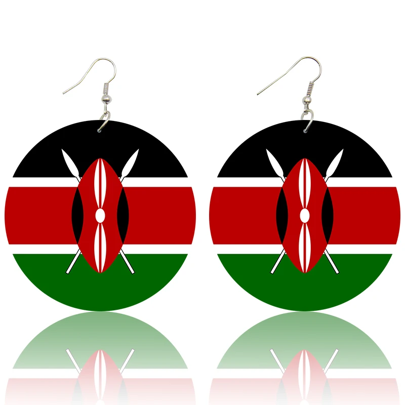 Kenya SOMESOOR Модные Печатные Национальные Флаги деревянные висячие серьги Африка Америка Европа страна персонализированные ювелирные изделия для женщин Подарки - Окраска металла: Kenya