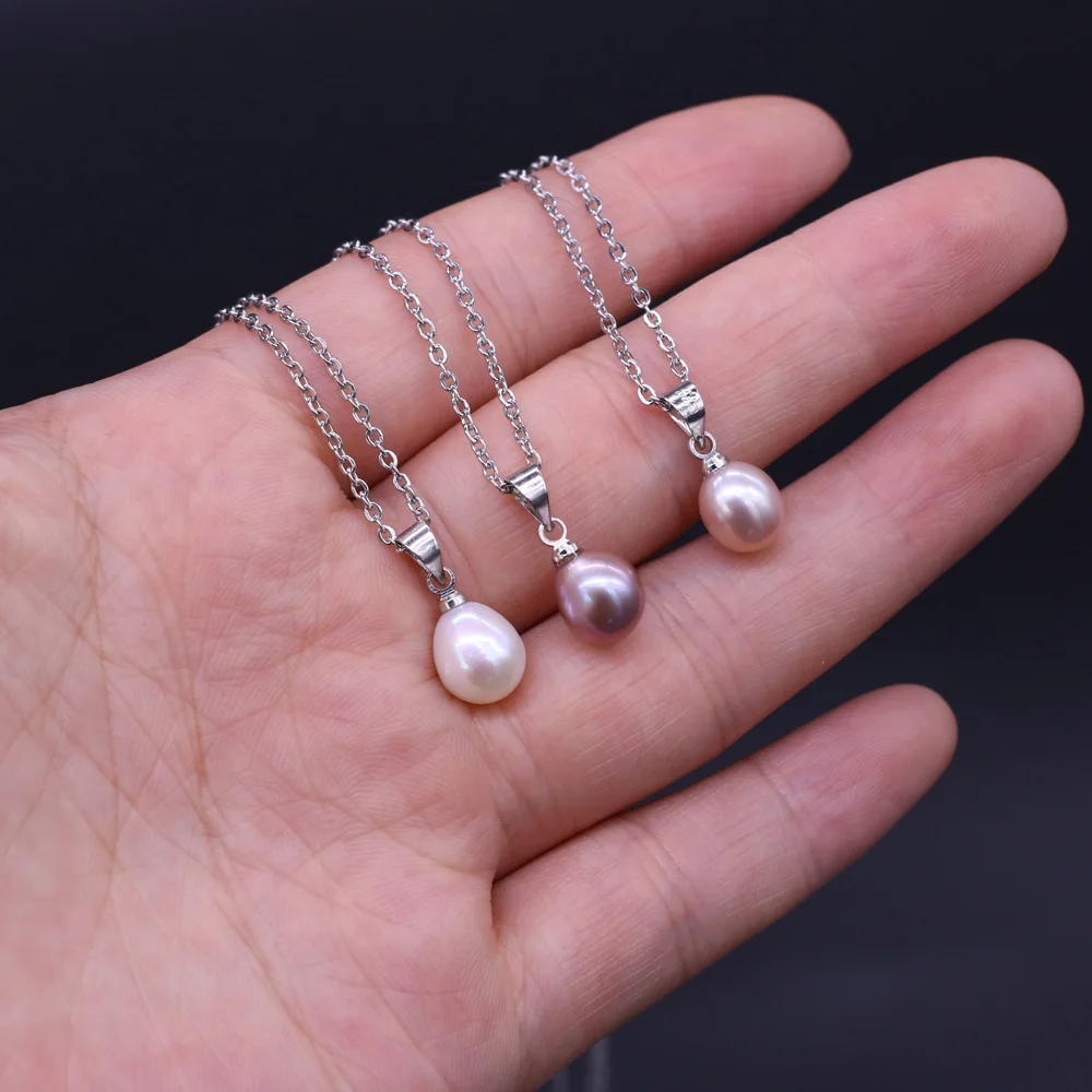 Fashion Women's Pearl Pendant Necklace Jewelry Stainless Steel Chain Chokers Natural Freshwater Pearl Charms Necklaces Gift