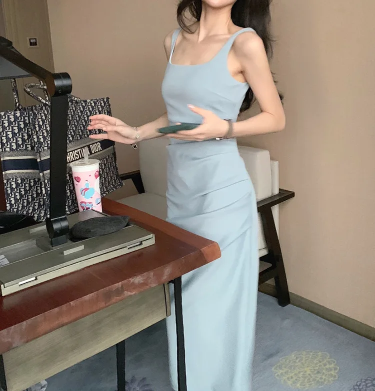 Женский пуловер до середины икры платье без рукавов с квадратным вырезом для