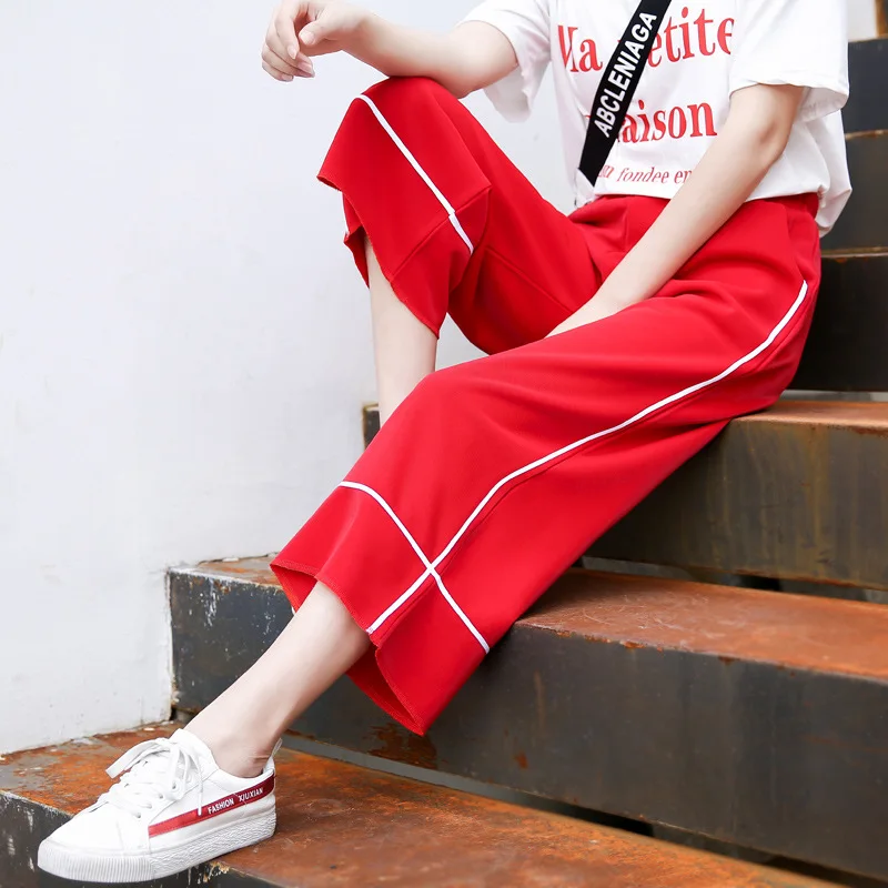 

Summer Wide Leg Pants For Women Casual Elastic High Waist 2020 New Fashion Loose Long Pants Pant Trousers Femme WTS003