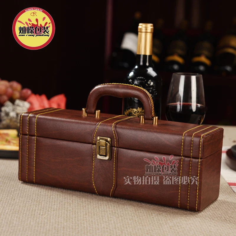 

High Grade Red Wine Packaging Gift Box Single Pack Leather Box Currency Modern Wine Gift Box Storage Organizer Handmade