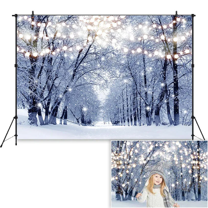 

Winter Wonderland Photography Backdrop Glitter Forest Christmas Tree Snow Kid Baby Photocall Photographic Studio Background