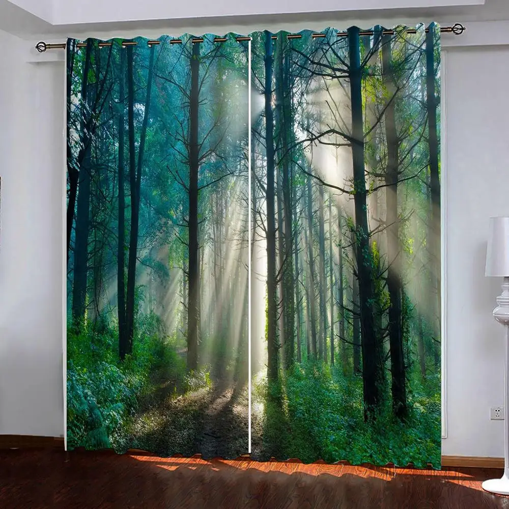 

Modern minimalist nature forest 3d print scenery curtains Thick shading soundproof curtain for living room bedroom