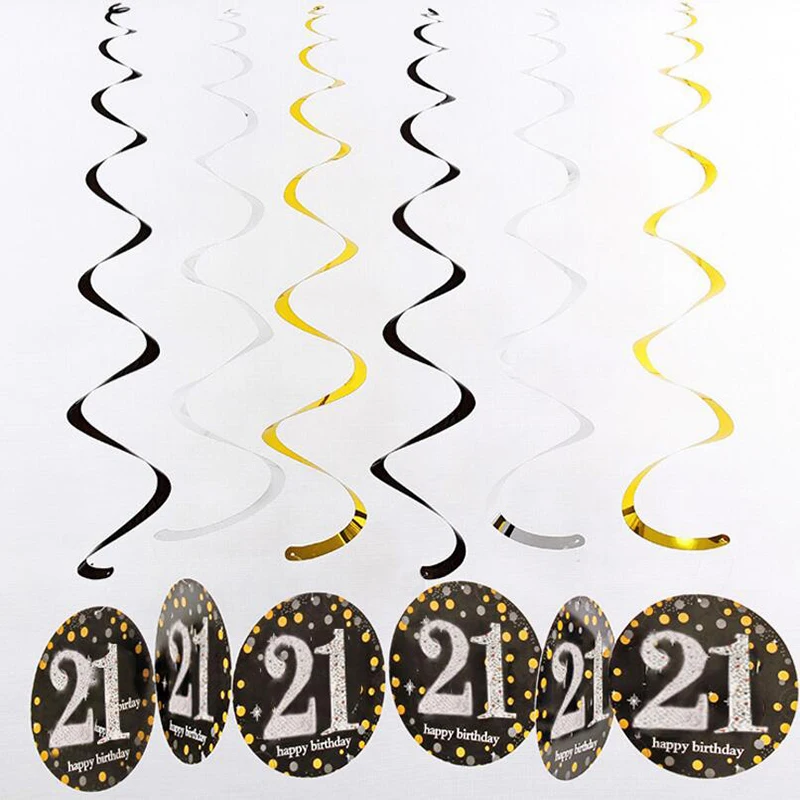 21-yellow 6 шт./компл. ПВХ спираль с днем рождения вихревой 18 21 30 40 50 60 70 лет висит День рождения украшения Цветной лента - Цвет: 21-yellow