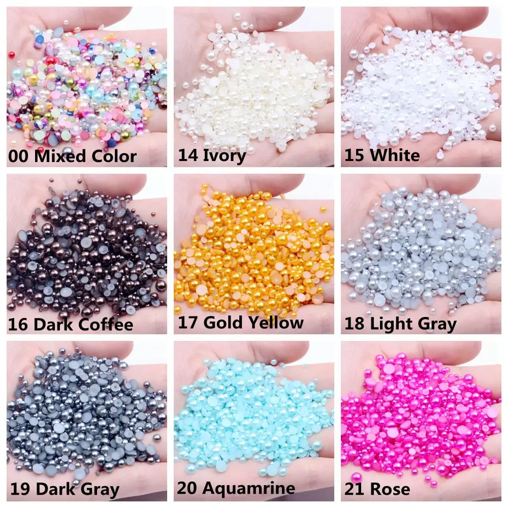 2-12mm and Mix Size Light Green Half Round Imitation Pearl Loose Beads ABS Flatback For DIY Nails Scrapbook Decorate | Украшения и