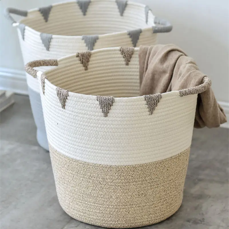 

INS Nordic Cotton Rope Storage Baskets Baby Kids Toys Organizer Dirty Clothes Laundry Basket With Handle Sundries Storage Barrel