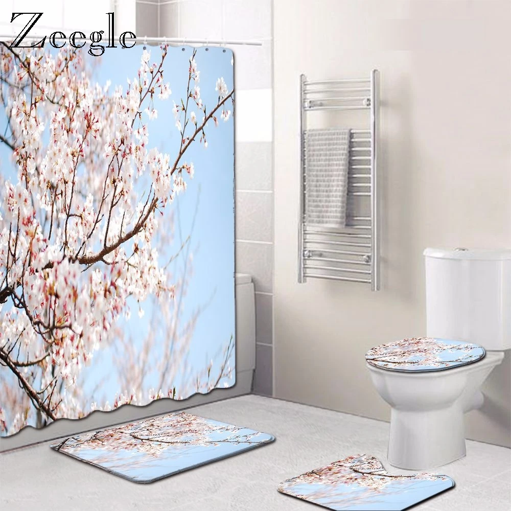 

Zeegle Floral Pattern Bathroom Mats and Rugs Non Slip Bathroom Mat Shower Bath Mat Microfiber Rug Toilet Carpet 4pcs Set