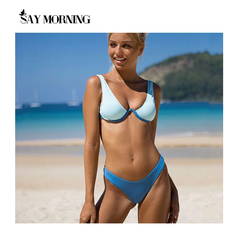 

SAY MORNING Two-piece Swimsuit U-shaped Sexy Underwire Women's Swimwear Split Bikini Set New 2021 Beach Wear Swimming Suit Bath