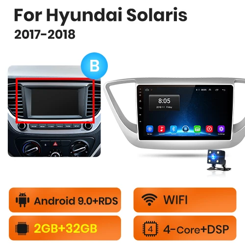 2-32GB WIFI-B AWESAFE PX9 для hyundai Solaris Verna автомобильный Радио Мультимедиа Видео плеер gps No 2din 2 din Android 9,0 2G+ 32G - Цвет: 2-32GB WIFI-B