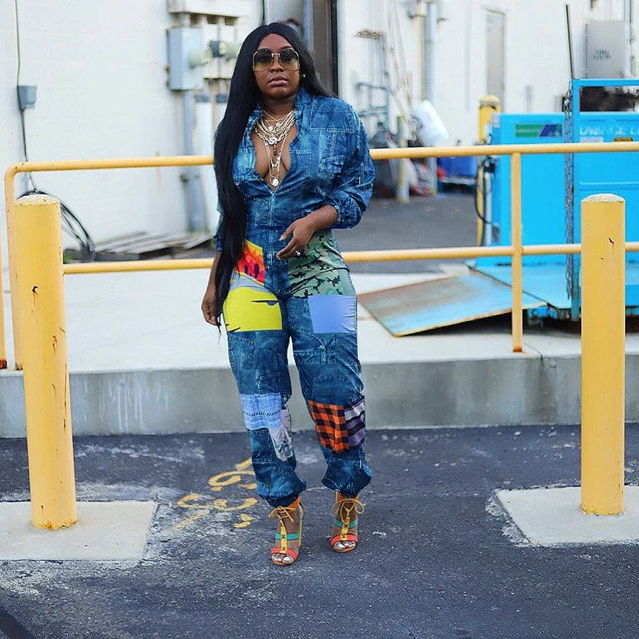 

Autumn Winter Denim Jumpsuit Women Long Sleeve Active Wear High Waist Loose Rompers Patchwork Night Club One Piece Overalls 2020