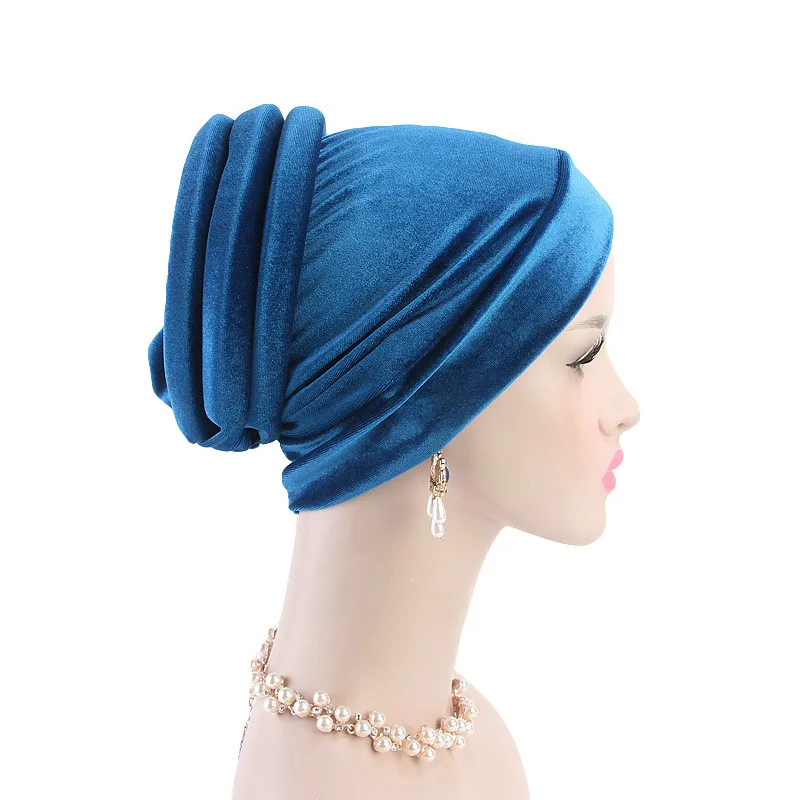 

Женская шапка, однотонная бархатная Шапка-тюрбан, хлопковая крышка, внутренняя шапка-хиджаб, мусульманская головная уборка, шапка под шарф