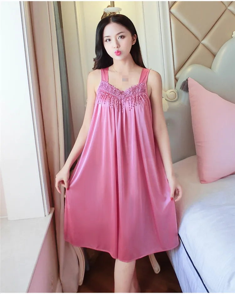 Ночная рубашка женская шелковая летняя тонкая кружевная 2020 | Женская одежда