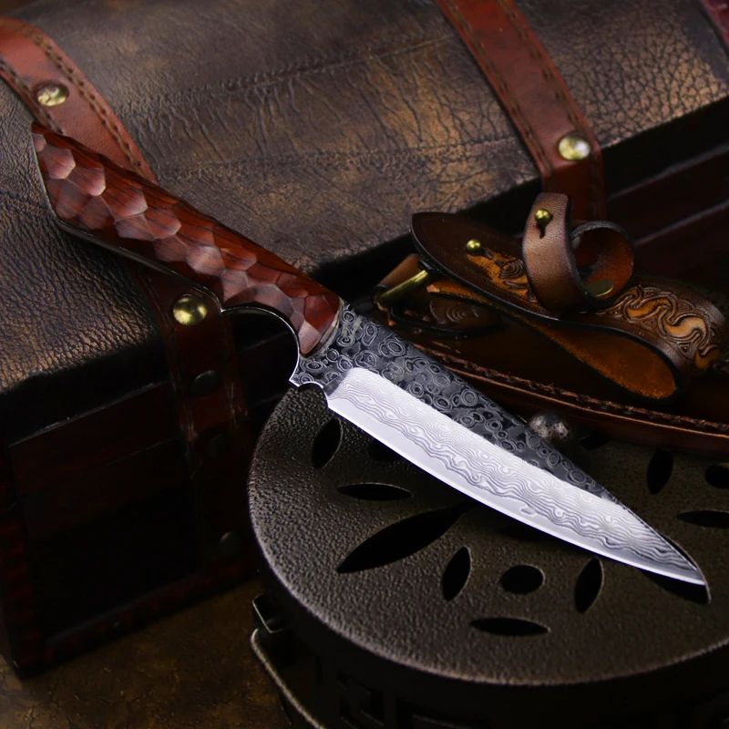 Ручной ковки Япония Дамаск sharp Открытый прямой нож Ножи Охота тактический для