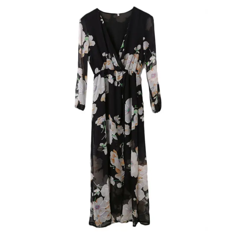 

Hirigin Summer Retro Boho Printing Floral Long Dresses Women Ladies Long Sleeve Evening Party Maxi Dress Vestidos