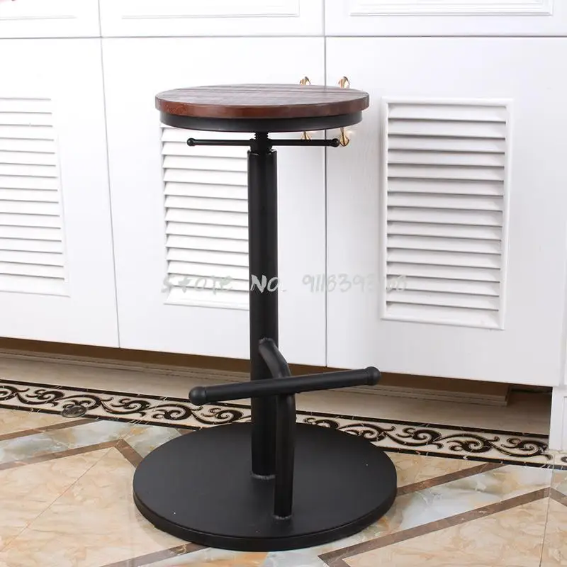 Iron Back Bar Chair 360 Degree Rotation Lift Solid Wood High Stool Family Front Desk | Мебель