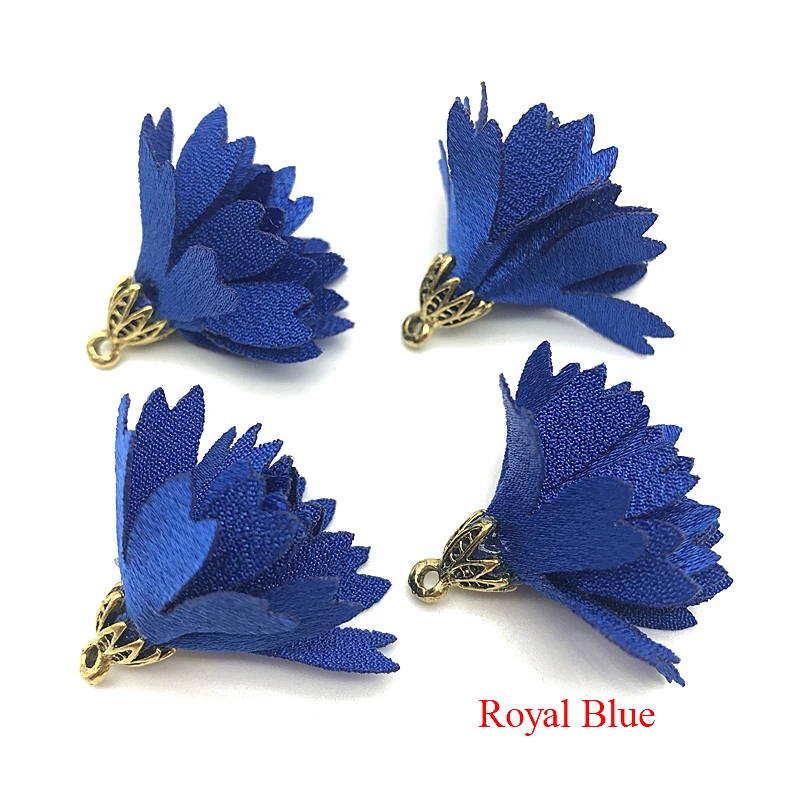 10 шт./объемный винтажный цветок из текстиля махровые подвески для кисточки для ювелирных украшений для ушных помпонов ожерелье в виде цветов Изготовление ювелирных изделий - Цвет: royal blue