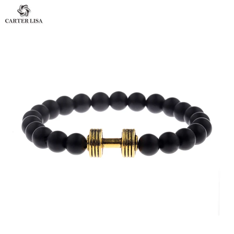 CARTER LISA Charm мужские золотые гантели браслеты черный матовый камень сплав штанга