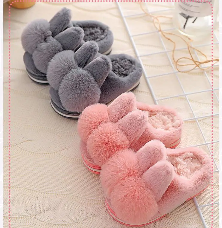 Детские зимние домашние тапочки с бантом детские для маленьких девочек