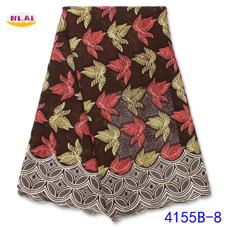 

Hot Sell 5yards Africa Swiss Voile Lace Fabric 100% Cotton Lace Trim African Embroidery Dry Lace Fabric For Woman NA4155B-1