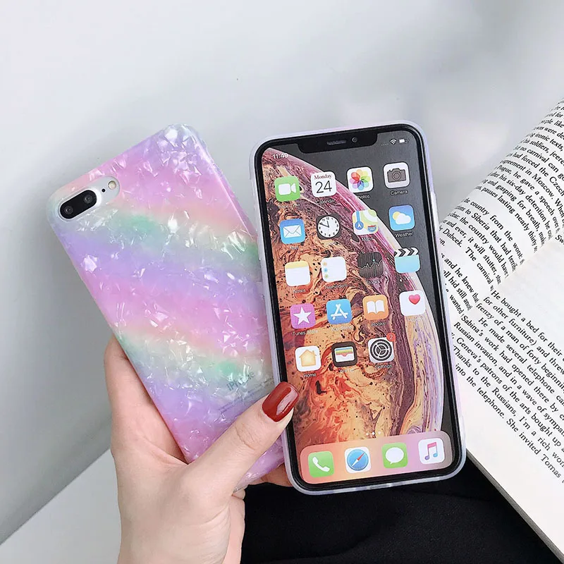 Цветной чехол для телефона с узором iPhone 6 6s 7 8 Plus X Xs XR Max мягкий ТПУ раковиной