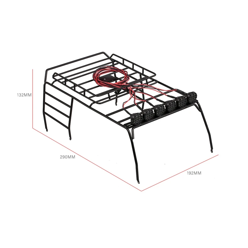 

Metal Roof Luggage Rack with 6 White LED Light for 1/10 AXIAL SCX10 D110 D90 Jeep Wrangler RC Crawler Climbing Car,A