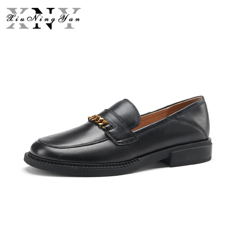 

Женские лоферы ручной работы из натуральной кожи на плоской подошве; Обувь из мягкой кожи с металлической цепочкой; Модная женская повседне...