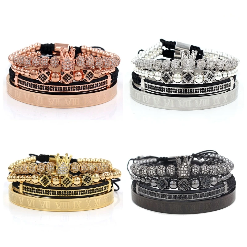 

Imperial Crown King Bracelet Luxury Charm Roman Numeral CZ Zircon Bracelet Kit