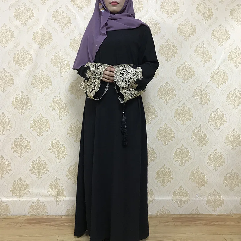 

Arab Muslim Abaya Dress Women Embroidery Jibab Kimono Caftan Long Robe Islamic Clothing Lace-up Trumpet Sleeve Hijiab Dresses