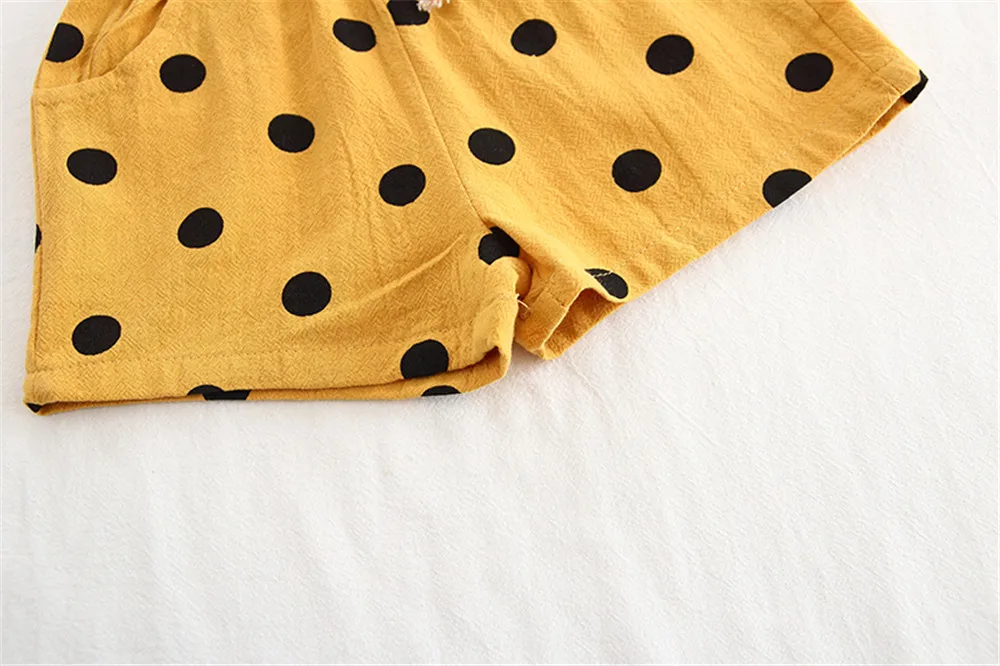 2020 Повседневная футболка для мальчиков и девочек Шортики в горошек летнее платье